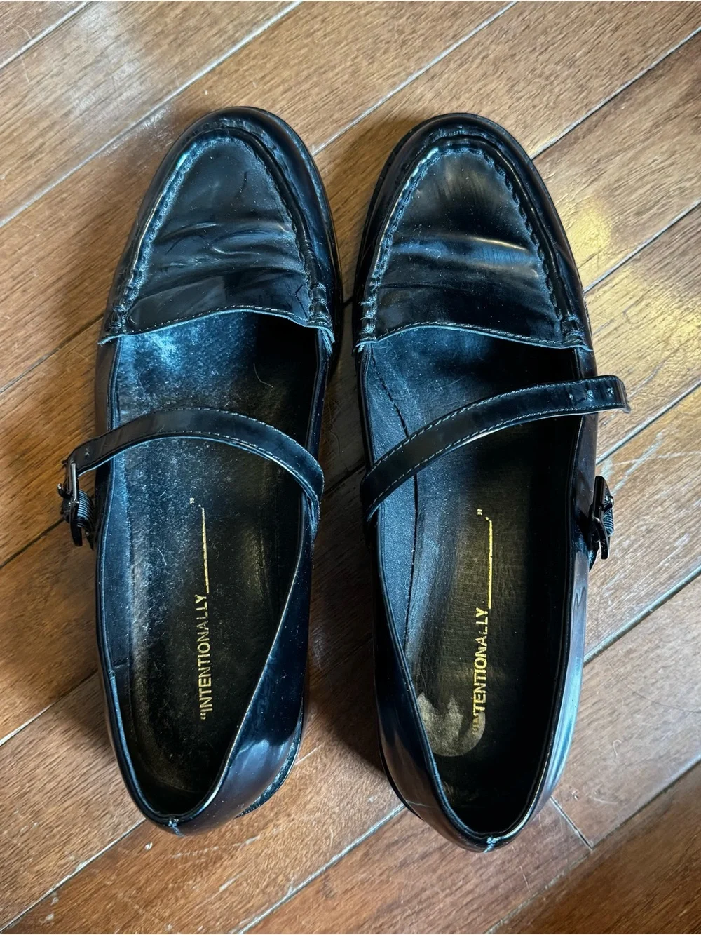 INTENTIONALLY BLANK Black Leather Mary Jane Loafers